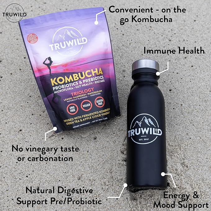 TruWild Natural Kombucha Powder Probiotic Supplement Vegan Drink Mix ??Gut Health Digestive Enzymes
