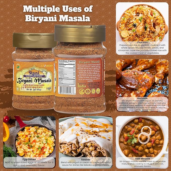 Rani Biryani Masala Curry (7-Spice Blend for Indian Rice Dishes, Pullao/Pilau) 3oz (85g) PET Jar ~