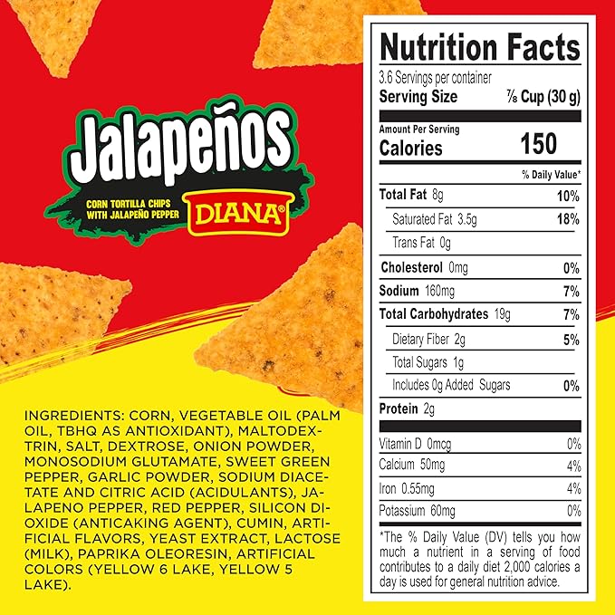 Diana Jalape챰os Tortilla Chips, 3.84 Oz (Pack of 8)