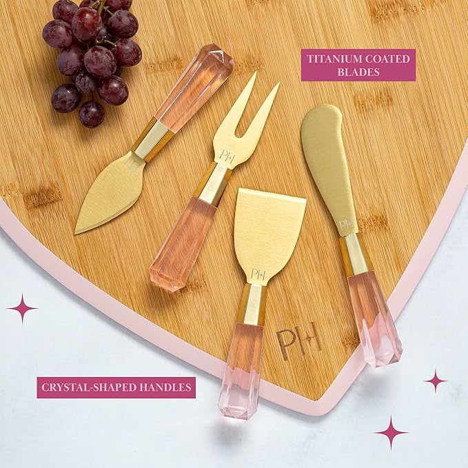 Paris Hilton Charcuterie Board and Serving Set, Bamboo Serving Board, Ceramic Dish, Cheese Utensils