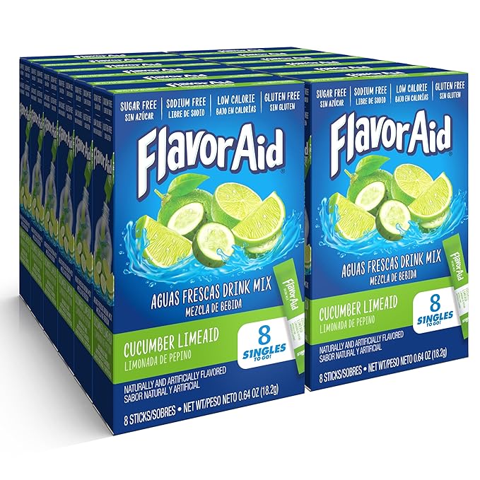 Flavor Aid Singles To Go Powder Packets, Water Drink Mix, Watertok Cucumber Lime, 96 Servings, 8