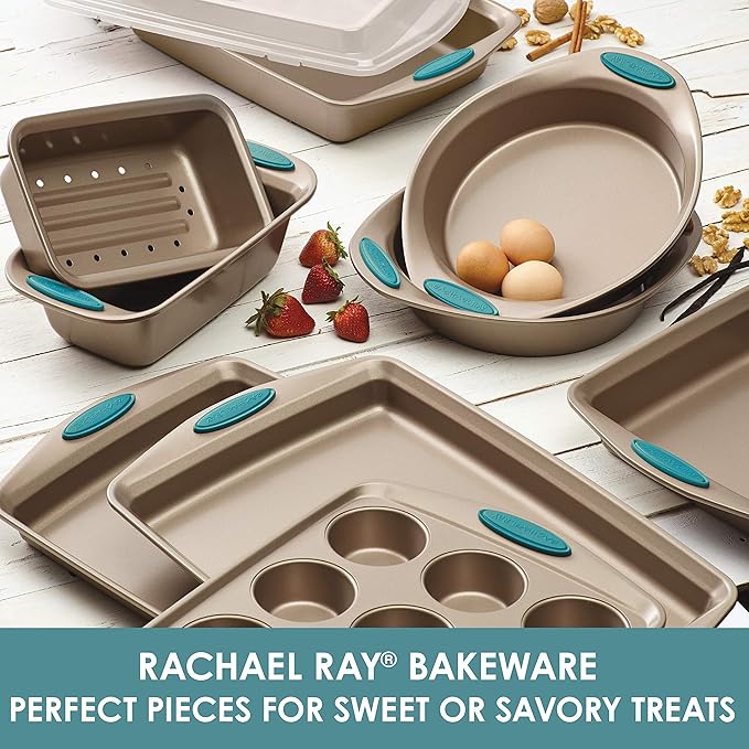Rachael Ray Cucina Nonstick Baking Pan / Cake Pan With Lid and Grips, Rectangle - 9 Inch x 13 Inch