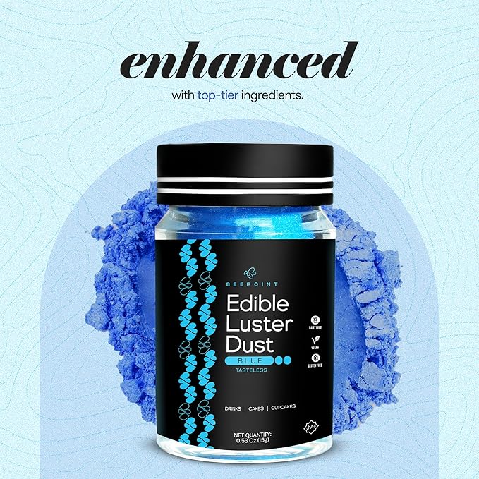 BeePoint Blue Edible Luster Dust 15g - Food Grade, Vibrant Color Shimmer Powdered Dust for Drinks