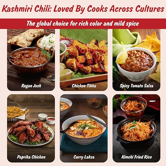 Spice Profile USDA Organic Low Heat Kashmiri Chili Powder, 4 oz, Lab Tested for Heavy Metals