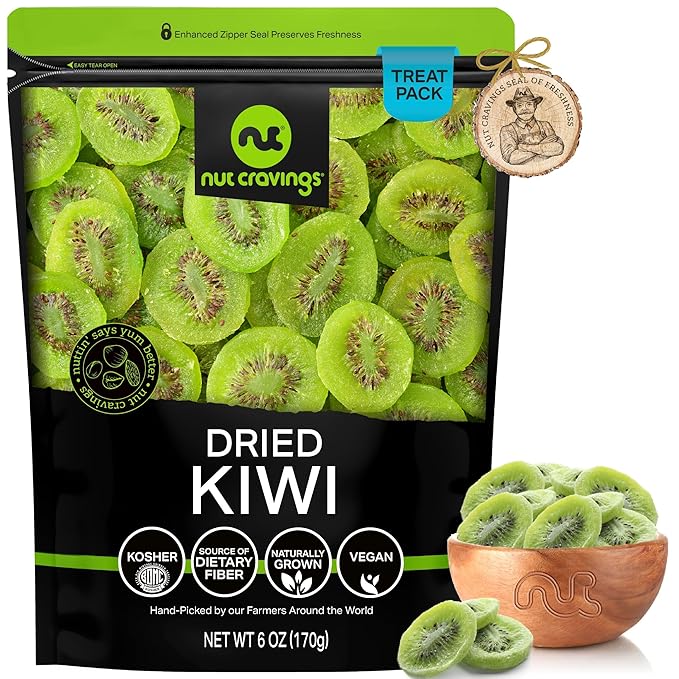 NUT CRAVINGS - Sun Dried Kiwi Slices, Lightly Sweetened (6oz, 1 Pack) Bulk Dry Fruits Packed Fresh