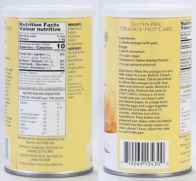 Gefen Baking Powder Aluminum Free, 8oz (2 Pack) | Total of 1LB | Resealable Canister | Gluten Free