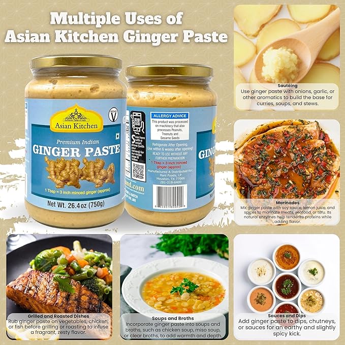 Asian Kitchen Ginger Cooking Paste 26.5oz (750g) Glass Jar ~ Vegan | Gluten Free | NON-GMO | No