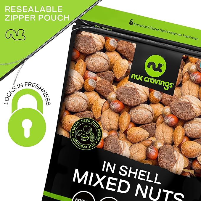 NUT CRAVINGS - Mixed Nuts (In Shell) Brazil, Walnuts, Filberts, Almonds, Pecans (48oz - 3 LB)