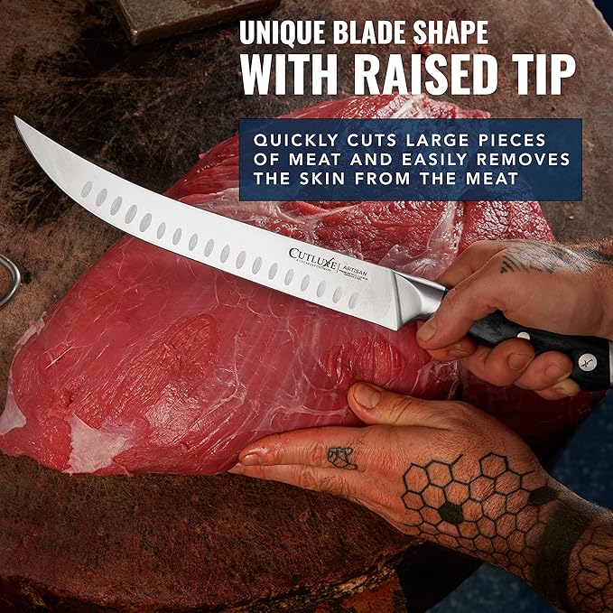 Cutluxe Butcher Knife – 10″ Cimeter Breaking Knife, Razor Sharp Forged High Carbon German Steel