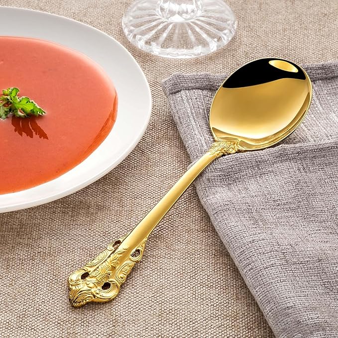 KEAWELL Gorgeous Round Soup Spoon, Set of 4, 18/10 Stainless Steel, Luxury Bouillon Spoon