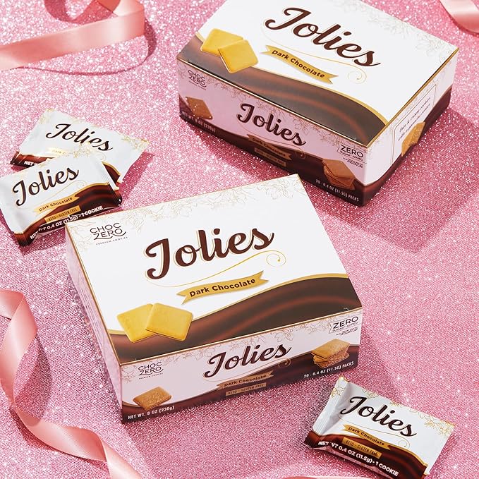 ChocZero Chocolate Cookies, Dark Chocolate Jolies, Gluten Free, No Added Sugar, 20 Crispy Chocolate