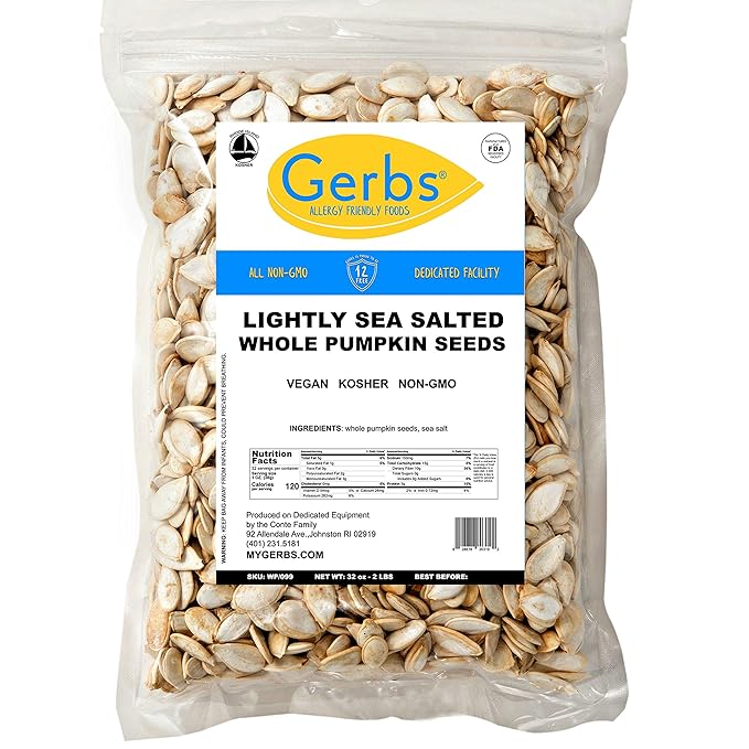 Lightly Sea Salted Pumpkin Seeds in Shell by Gerbs - 2 LBS - Top 11 Food Allergen Free & Non GMO