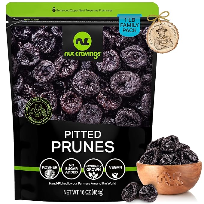 NUT CRAVINGS - Dried Prunes Pitted Unsweetened, Dry Plums No Sugar Added, Unsulphured (16oz, 1 LB)