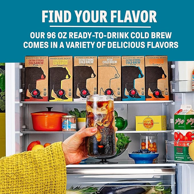 Wandering Bear Organic Vanilla Cold Brew Coffee On Tap, 96 fl oz - Extra Strong, Bold, Smooth