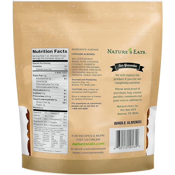Nature's Eats Whole Almonds, Natural, 16 Oz (Pack of 2)