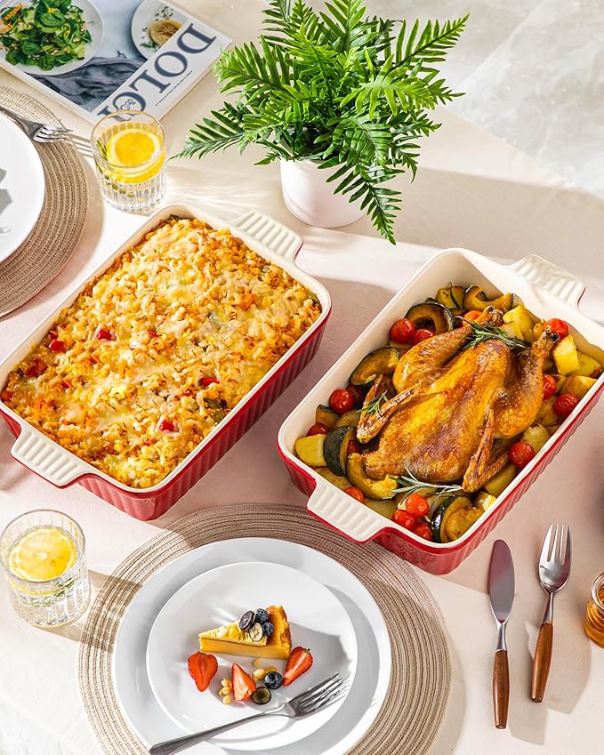 MALACASA 4.4 QT Baking Dish, 9x13 Large Casserole Dish for Oven, Ceramic Baking Pan, Rectangular