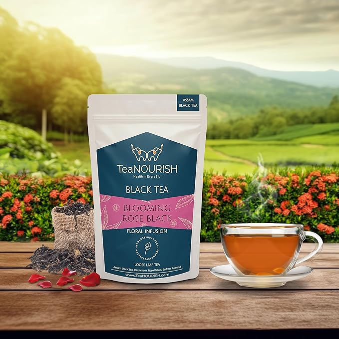 TeaNOURISH Blooming Rose Black Tea | Assam Loose Leaf Tea | Robust & Flavorful | Blended with Rose