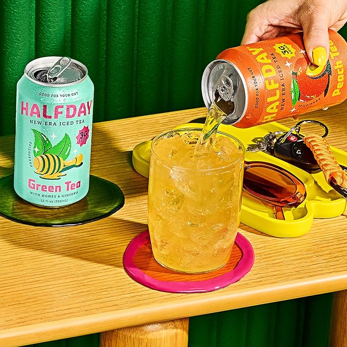 HALFDAY Prebiotic Iced Tea Lemon, Peach & Green Tea Variety Pack, Supports Digestive & Gut Health