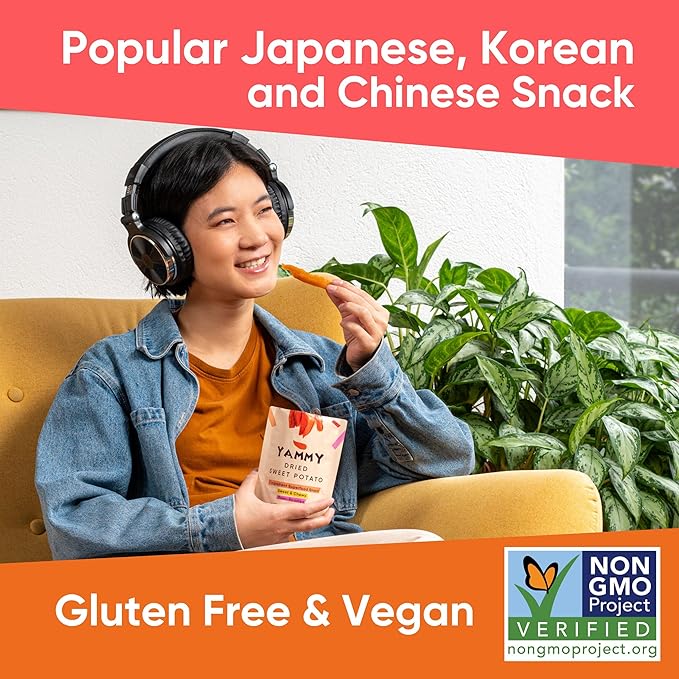 Yammy Dried Sweet Potato Sticks (Pack of 5), 1 Ingredient Superfood Snack, Healthy, 3g Protein