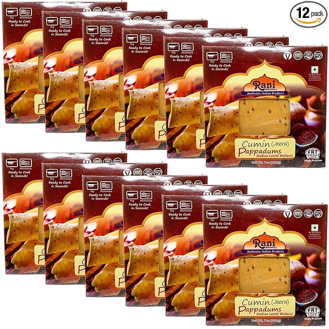Rani Pappadums (Indian Lentil Wafer Snack) Jeera (Cumin) Papad 7oz (200g) Approximately 15pc, 7