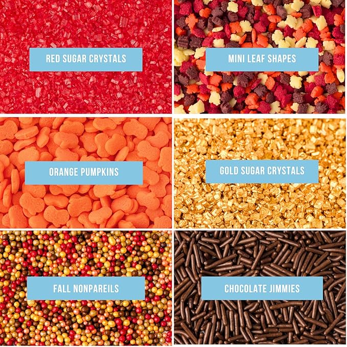 Sweets Indeed Sprinklefetti Fall 6-Cell Sprinkle Jar ??6 Assorted Fall Sprinkles (Pumpkins, Leaves