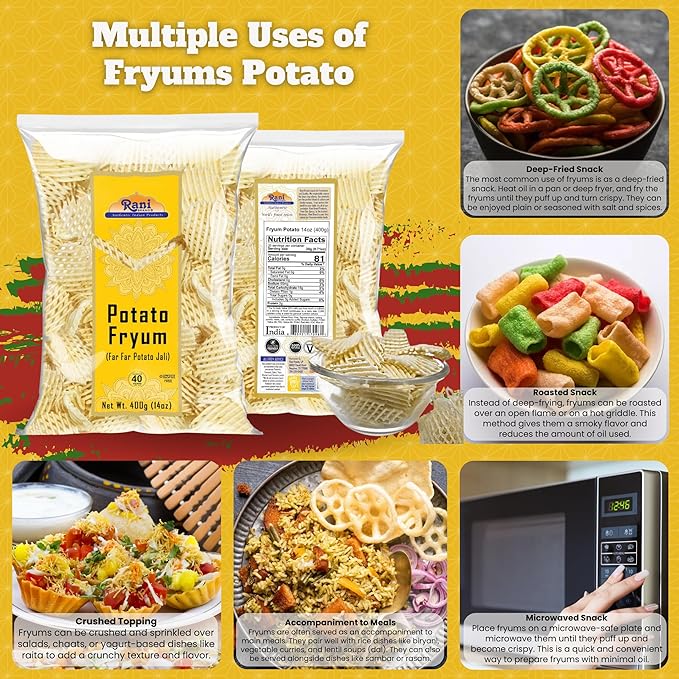 Rani Far Far/Fryums (Wheat & Tapioca Pellet) Potato Jhali 14oz (400g) ~ Vegan, Kosher, Uncooked