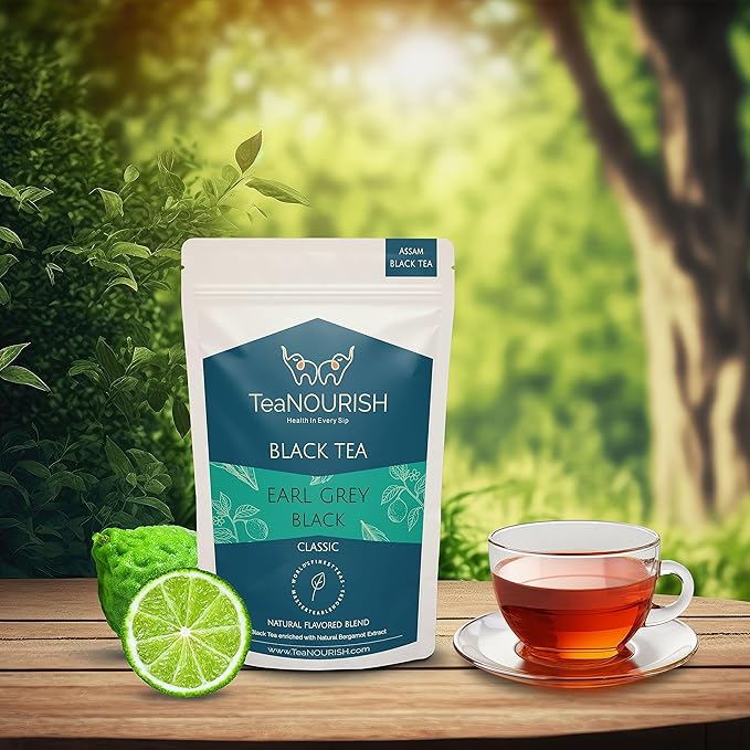 TeaNOURISH Earl Grey Black Tea | Assam Loose Leaf Black Tea Enriched with Natural Bergamot Extract