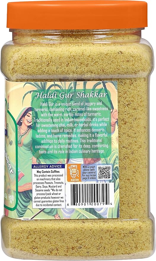 Rani Haldi Gur Shakkar (Turmeric with Indian Jaggery) Indian Unrefined Raw Cane Sugar 17.5oz