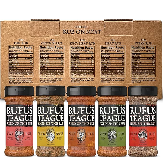 Rufus Teague BBQ Seasoning Gift Set, Big Box O' Rub BBQ Dry Rub for Smoking and Grilling Meat, 5