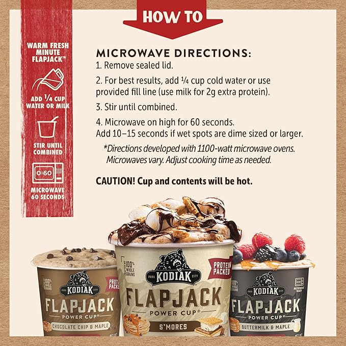 Kodiak Cakes Protein Pancake On The Go Flapjack Cups Mix; Buttermilk, Chocolate Chip, & S?셫ores