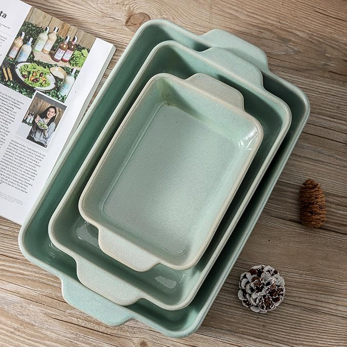 HVH 9x13 Baking Dish Set, Large Casserole Dishes for Oven, Ceramic Bakeware Set of 3, Rectangular