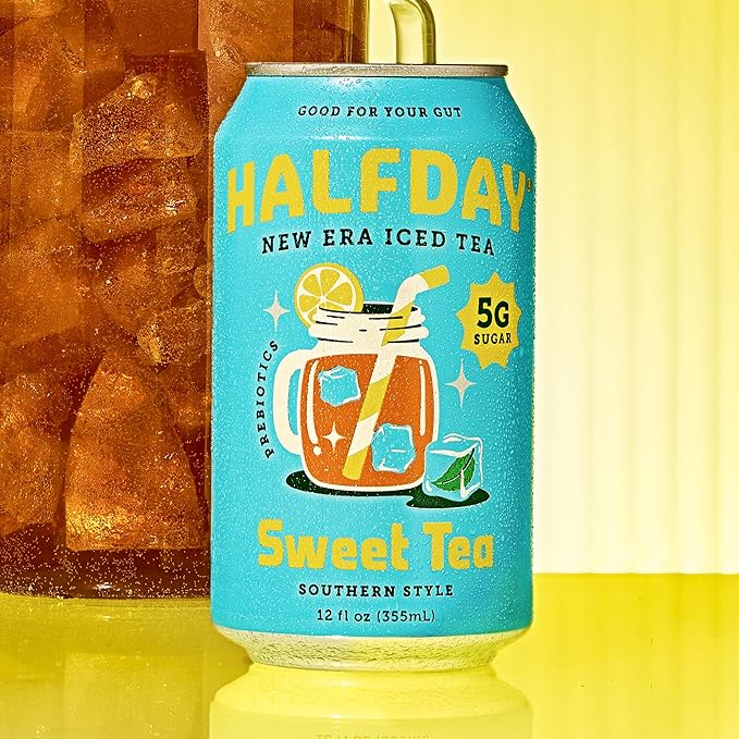 HALFDAY Prebiotic Sweet Tea Iced Tea Cans, Supports Digestive & Gut Health, 6g Plant Fiber &