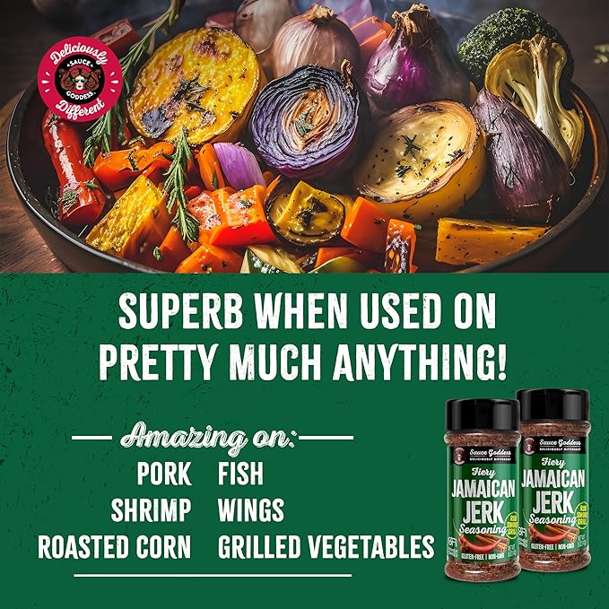 Sauce Goddess Fiery Jamaican Jerk Spice Shaker (2-Pack) - Seasonings and Spices for Cooking with