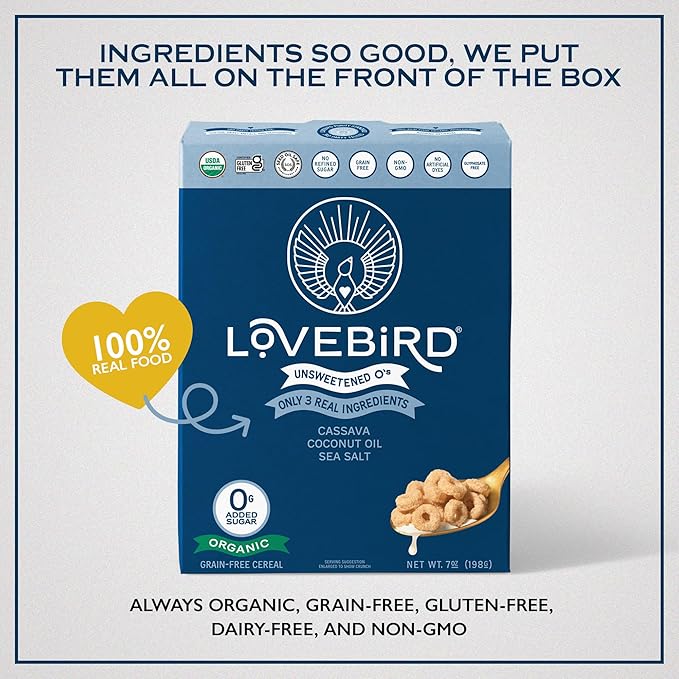 Lovebird Organic Gluten Free Cereal, Sampler Pack ??Prebiotic Fiber, Gut Health, Low Sugar, Grain