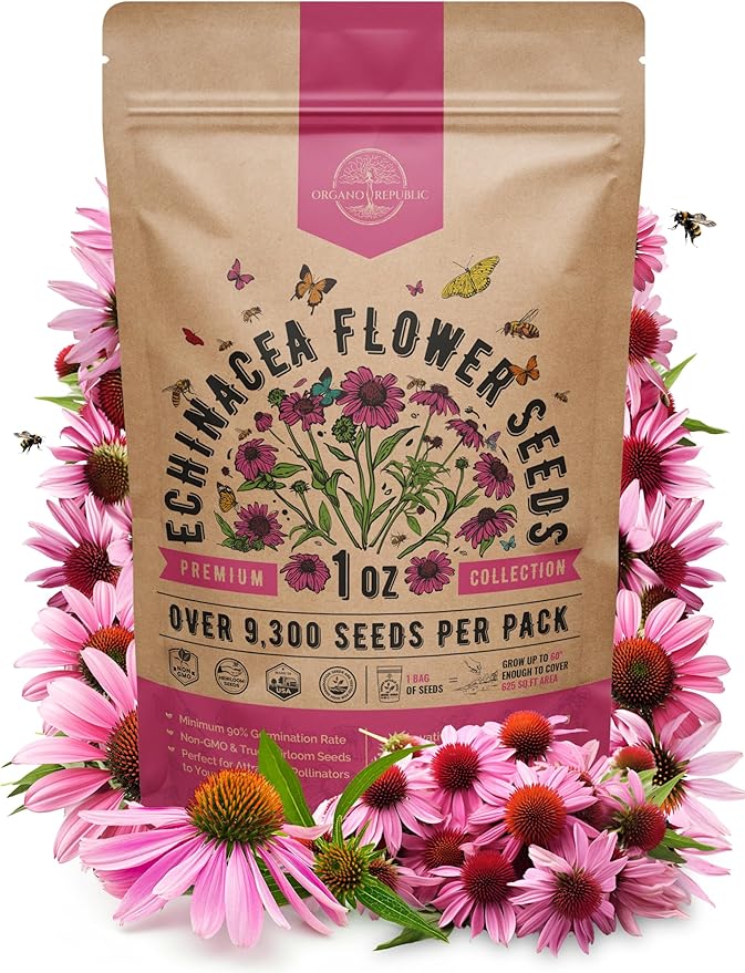 Organo Republic Echinacea Seeds Pack 1 oz - Over 9,300 Non-GMO Heirloom Echinacea Seeds for