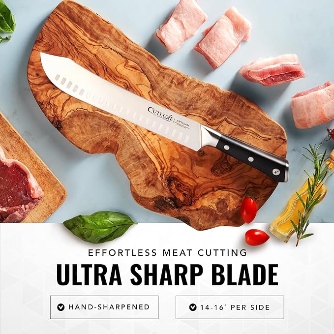 Cutluxe Butcher Knife – 10″ Bullnose Carving Knife, Forged High Carbon German Steel – Full Tang &