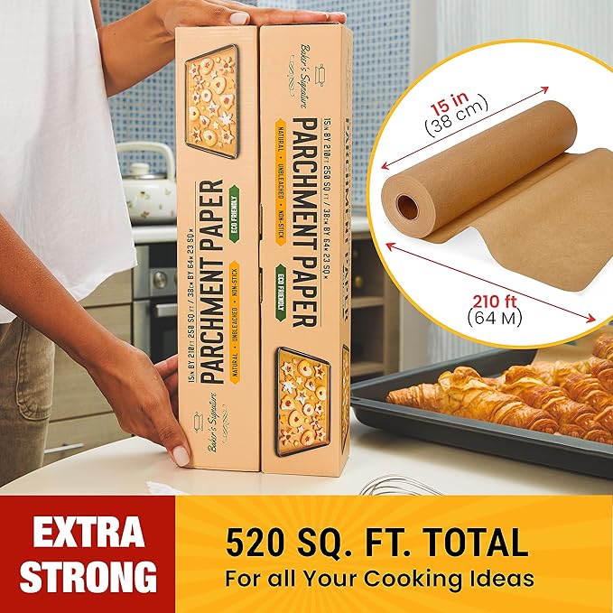 Unbleached Parchment Paper for Baking ??2-Pack 520 Sq.Ft Total - 15 in x 210 ft Baking Paper Roll
