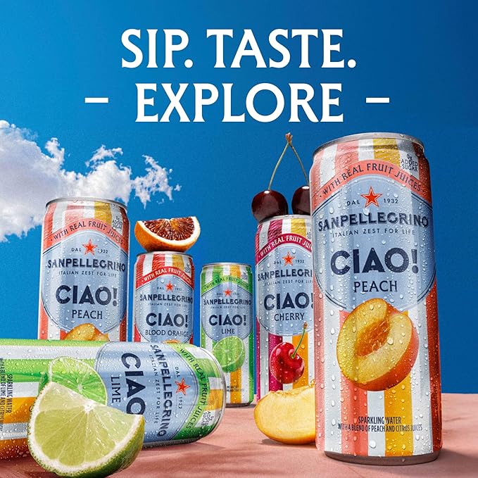 Sanpellegrino CIAO Blood Orange Sparkling Water, Low-Calorie Italian Sparkling Water with Real
