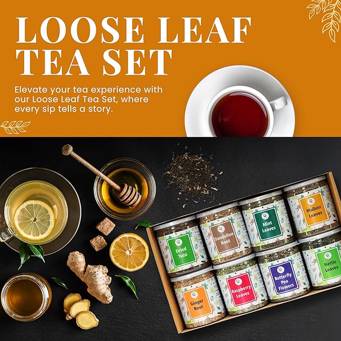 Loose Leaf Tea Set | Upto 450 Servings | Set of 8 teas for Wellness and Flavor Enthusiasts |