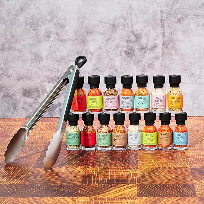 Smokehouse by Thoughtfully, Grilling Spices BBQ Set, Includes BBQ Tongs, Magnet and Flavorful