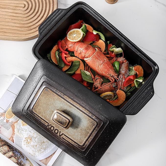 KOOV Ceramic Casserole Dish with Lid, Covered Rectangular Casserole Dish Set, Lasagna Pans with Lid