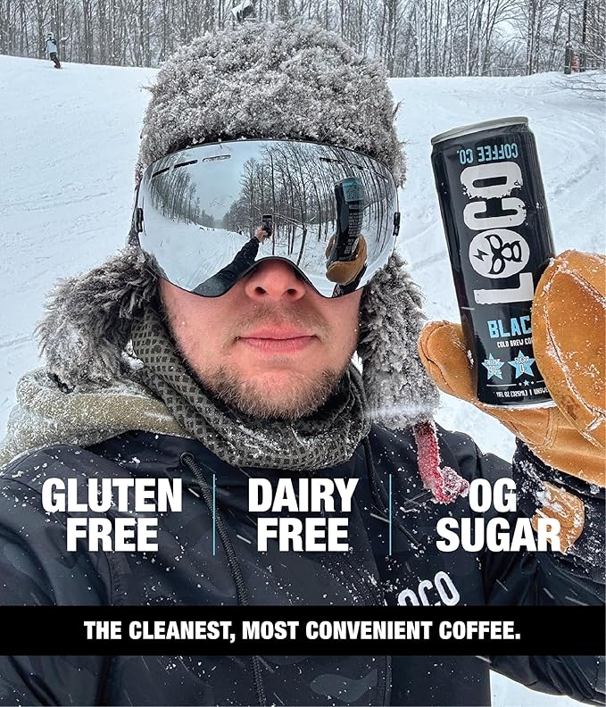 Loco Coffee Black Cold Brew 11 Ounce Can, 12 Count | Zero Sugar, 190mg Caffeine | Gluten Free and