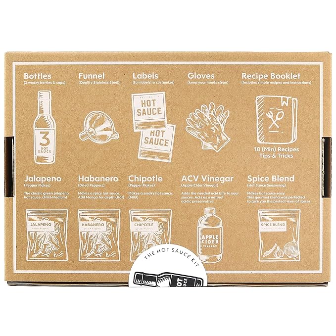 Unique Gift for Men, Deluxe Hot Sauce Making Kit, 3 Varieties of Chili Peppers, Gourmet Spice
