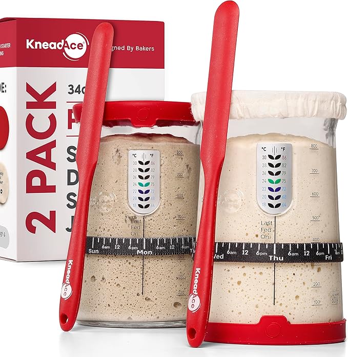 Pro Sourdough Starter Kit - 34oz Large Capacity Glass Fermentation Jar with Lid & Tracker