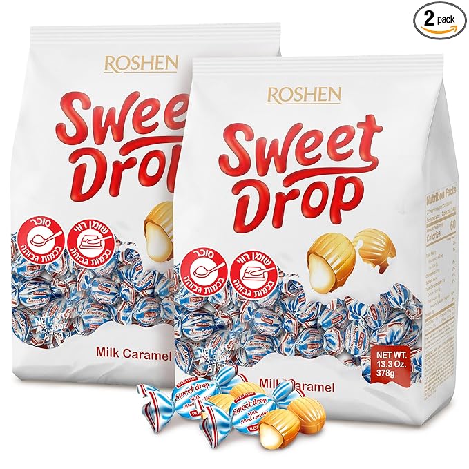 Roshen Caramel Candy Sweet Drop with Milky Filling, Delicious, Flavorful Sweets 378gr/13.33oz Pack