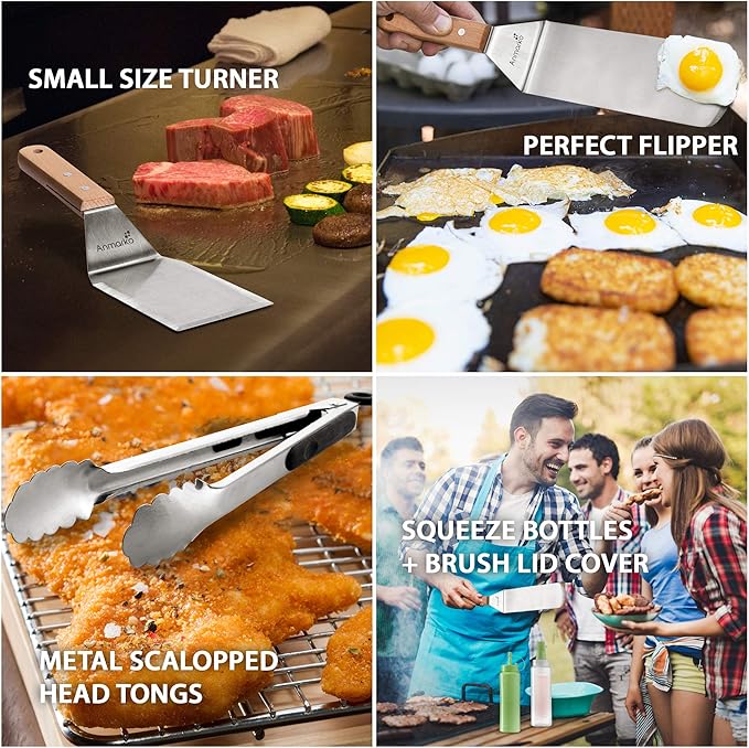Metal Spatula Set of 4 - Griddle Accessories kit - Grill Flat Spatula Pancake Flipper Hamburger