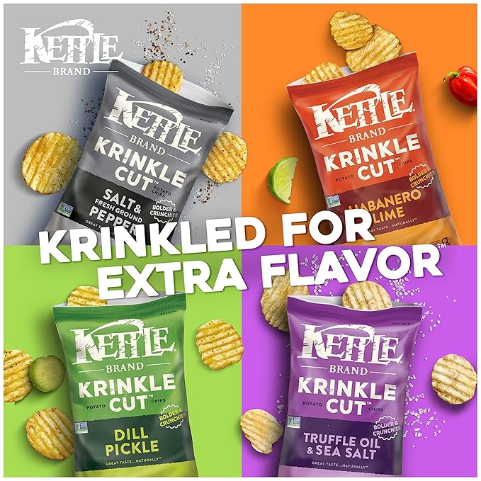 Kettle Brand Krinkle Cut Salt and Fresh Ground Pepper Kettle Potato Chips, Gluten-Free, Non-GMO
