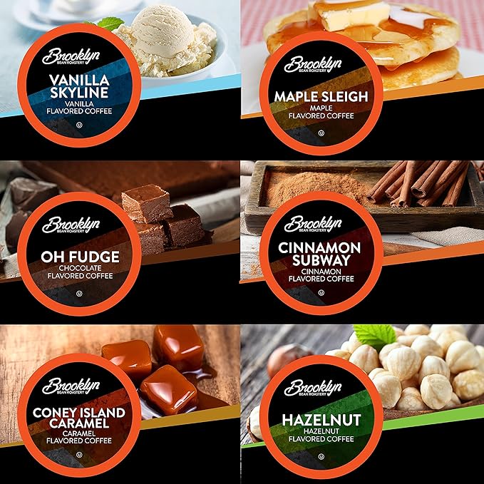 Brooklyn Beans Flavored Coffee Pods Assorted Gourmet Variety Pack, Compatible with 2.0 Keurig K Cup