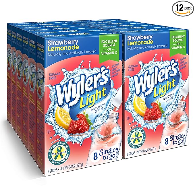 Singles T棘 Go Powder Packets, W逵ter Drink Mix, Strawberry Lemonade, 96 Singl筠 Servings (Pack of 12)