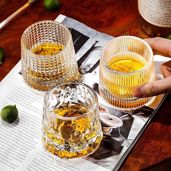 Flat bottom Crystal Whiskey Glasses, Small 5OZ Scotch Glasses Set of 3, Old Fashioned Glasses,Heavy